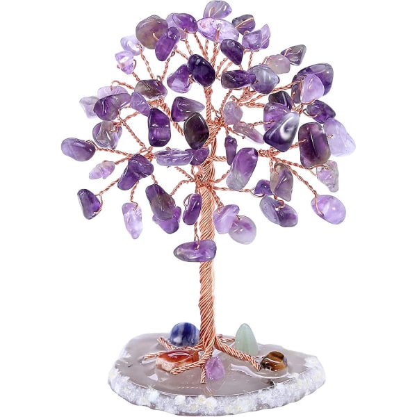 Miini Livets Træ Chakra Dekoration Feng-shui Natursten Håndværk Ornament Healing Tree Of Happiness Agat Geode Ametyst Træ