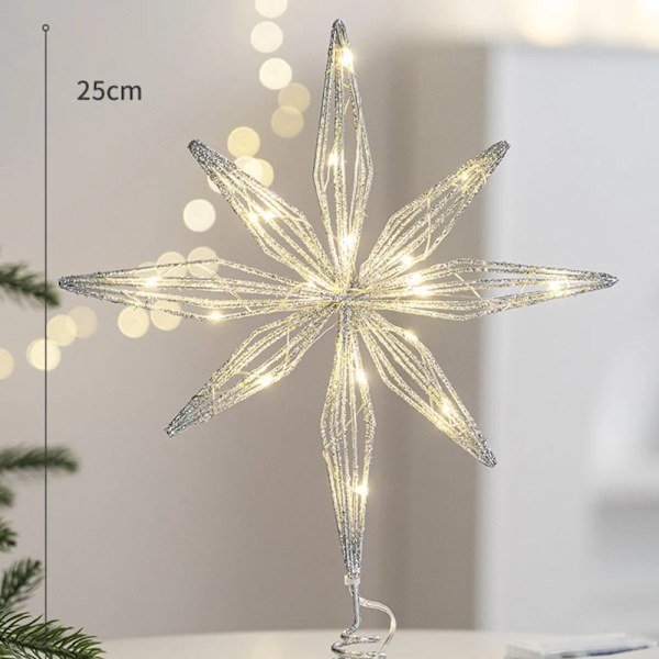Julgrans Topp Glitter Guld Stjärna Julgrans Topp Upplyst med Varma Vita LED-lampor för Semesterdekoration Fest Inomhus Deko (FMY) 25cm Gold LED