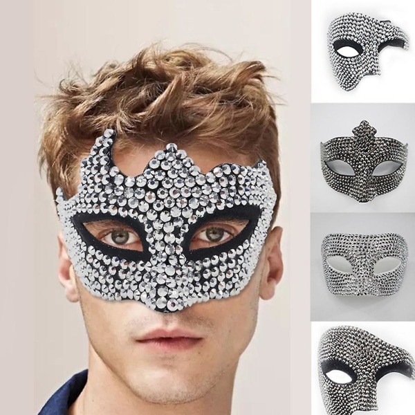 Rhinestone-masker for fest, cosplay, kostymefoto, Mardi Gras-masker med stropper, diamant-masker for kvinner (FMY)