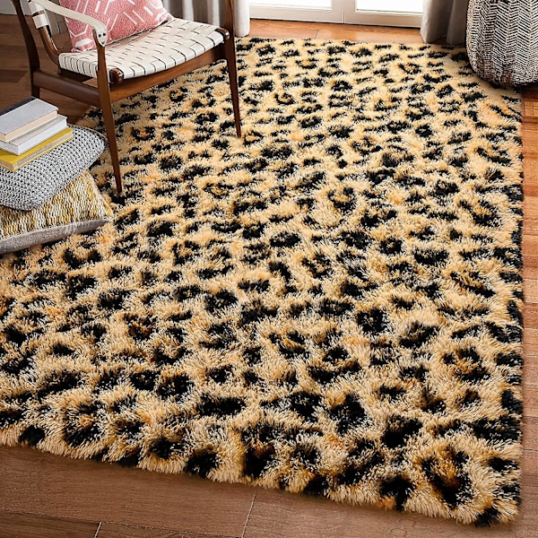 NOAHAS Fluffig Leopardmönstrad Matta Gepardmönstrad Matta Mjuk Bekväm Tryckt Matta för Sovrum Vardagsrum Hem Västerländsk Dekor (FMY) colour 2 92X153cm