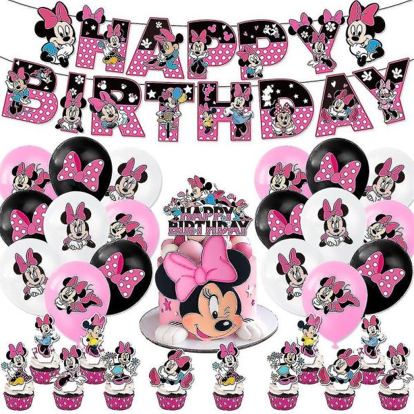 Minnie Mouse-tema for barn Bursdagsfestutstyr Dekorsett Bannerballonger Cake Toppers Kit (FMY)