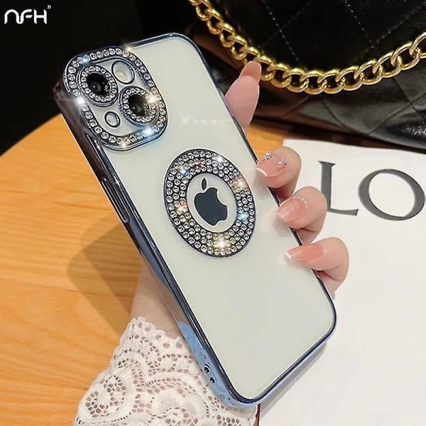 För Iphone 14 Pro Max Luxury Plating Flash Diamond Silikon Phone case För Iphone 11 12 13 14 Plus Hollow Out Rhinestone Cover (FMY) Blue Plating Case For iPhone 13 Pro