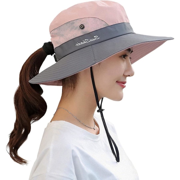 Kvinners Solhatt Sommer Bøttehatt UV-beskyttelse Foldbar Mesh Bredbrem Hatter For Strand Utendørs Fiske Reise Fotturer  (FMY) Pink