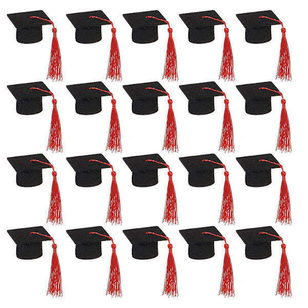 20 stk. Mini Bachelor-hatt i filt med dusk til feiringer, vinflasketopper til graduering, festartikler til graduering (FMY) Red One Size