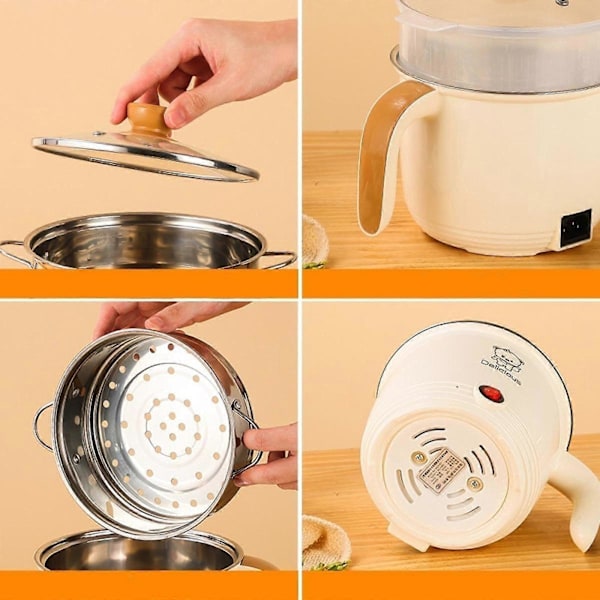 Elektrisk Gryta Hushåll 1.8L Nonstick Elektrisk Stekpanna för Soppa Fritera Pasta (FMY) khaki With steamer