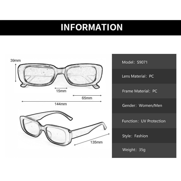 Rektangulära solglasögon för kvinnor Retromodesolglasögon Uv 400 Skyddsglasögon med fyrkantig ram (FMY)