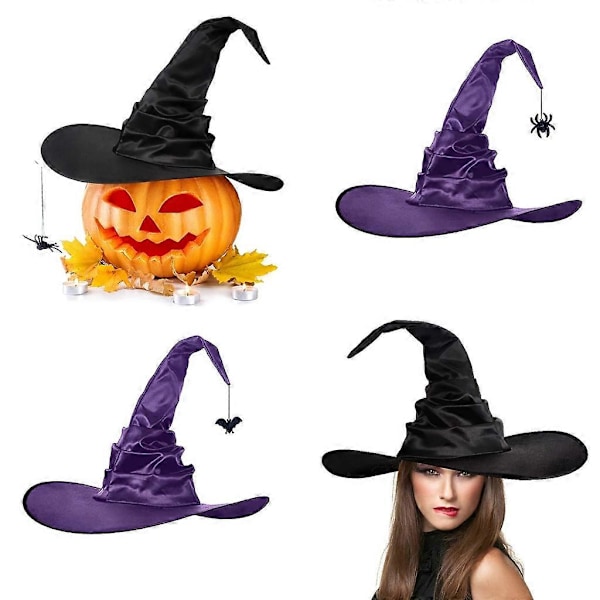 Halloween-festhatt i filt för fest - Bredbrättad, spetsig hatt som tillbehör (FMY) Purple bat