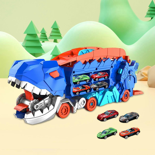 Dinosaurie Lastbil Ätande Bilar Leksak Transport Lastbil Bärare Pojkleksaker Dinosaurie Paradis Rutschkana Dinosaurie Bil Fordon Lekset Bebisar(FMY) 8 Mini Cars 43.2cmx14.3cmx17.5cm