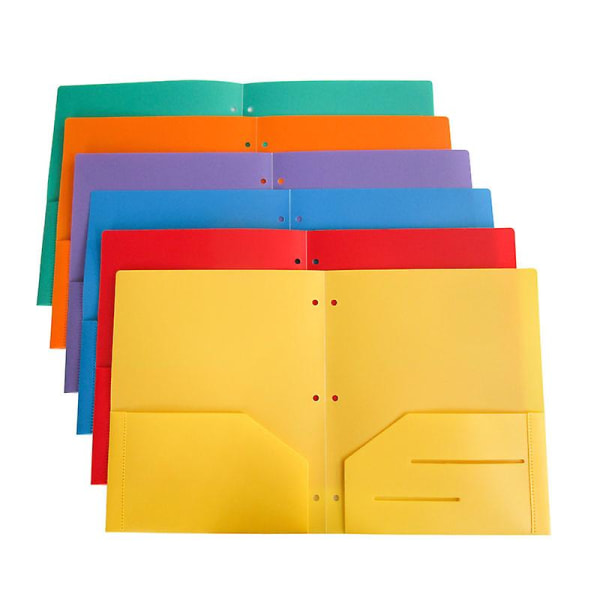 6-pack tunga plastmappar med två fickor, kraftiga plastmappar med två fickor (regnbågsfärger) (FMY)