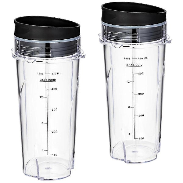 16oz Erstatningskopper til Ninja Qb3001ss Passer til Kompakt Personlig Blender, Med Låg - 2 Pakke (FMY) Transparent  Black