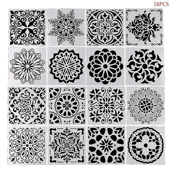 16 kpl/setti Mandala-piirustusmalliviivain Stencil Maalauslevy DIY-albumin koristelu (FMY)