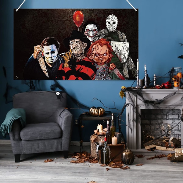 Horror Klassiker Filmfigur Baggrundsbanner Halloween Party Baggrund Ekstra Stor Baggrund Klassisk Kædesavsklovn Tilbage Til Sjælen (FMY)