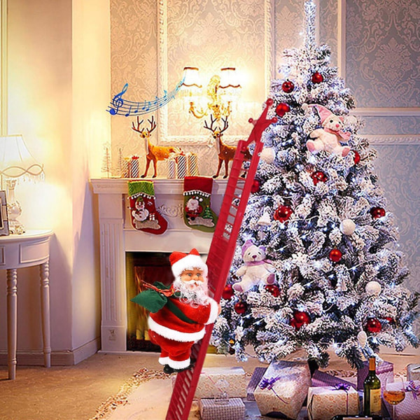Elektrisk klättrande jultomte på stege, klätterstege Santa Doll Toy, (65 cm lång stege) (FMY)