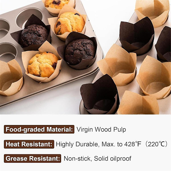200 stk. Tulipan Cupcakeforme, Muffinforme Holdere til Bagning af Kopper, Fedtbestandige Cupcakepapirer til Fest, Jul (FMY) As Shown