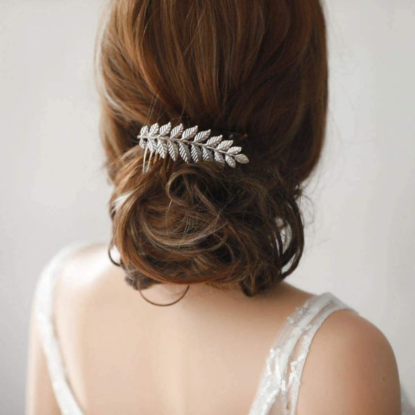 Leaf Bridal Hair -kammat Morsian Häähiustarvikkeet Kultainen päähine naisille ja tytöille (hopea), wz-539 (FMY)