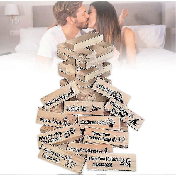 48 st Super Naughty Block Tower-spel, Paraktiviteter för par, Romantiska idéer för dejtkvällar, Valentine Tumbling Tower Stacking Blocks-spel för parnätter (FMY)