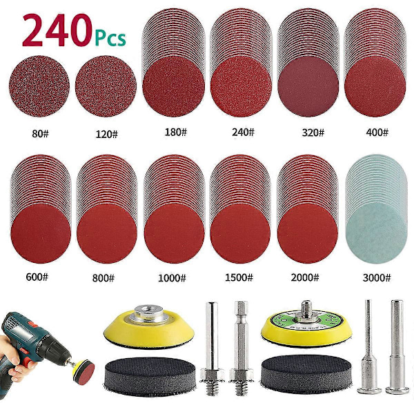 240 kpl 2 tuuman 50 mm hiomalaikkojen sarja 80-3000 karkeusasteen hiomapaperi- ja kiillotuslaikkasarja Dremel-pyörötyökalulle, hiomapaperitarvikkeet (FMY) B 200Pcs