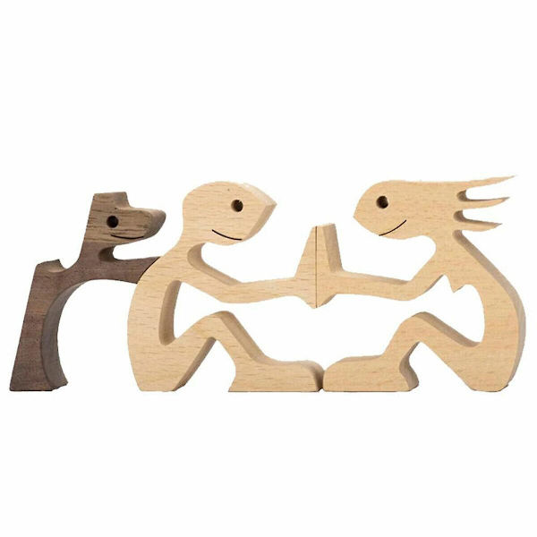 Træstatue Siddende Kvinde og Hund Kreativ Dekor Håndværk Desktop Figur Hjem  (FMY) B01