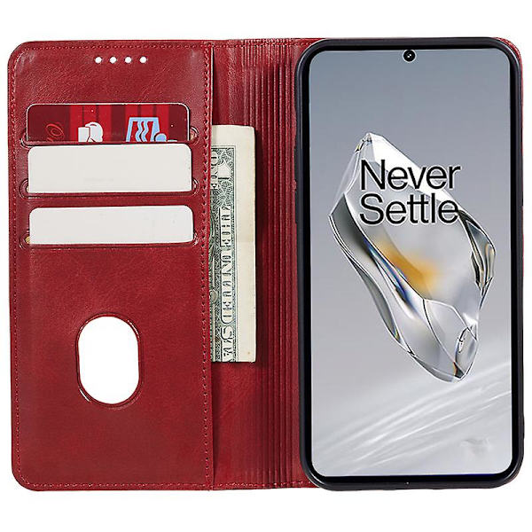 För OnePlus Nord CE4 5G Fodral PU Läder Plånboksfodral Kalvstruktur Telefonskal med Magnetlås (FMY) Red