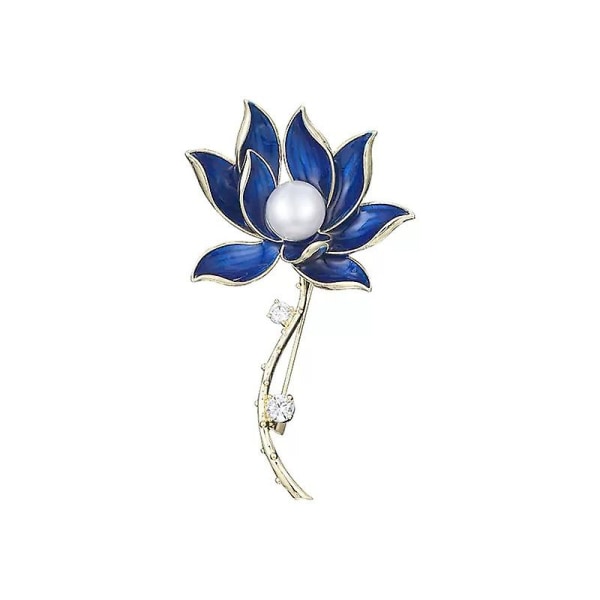 Pearl Lotus brosje, unisex emalje blomsterbrosje for kvinner, blå, 6,5*3,8 cm (FMY)