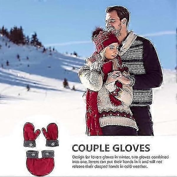 Hånd i Hånd Vante Par Elskere Handsker Vinter Varme Handsker Jule Valentinsdag Gaver til Par Vanter Vinter Varme Handsker (FMY) Red