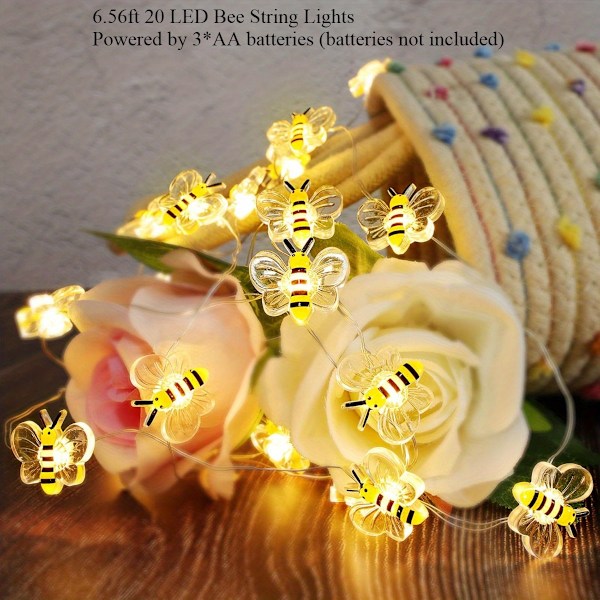 20 LED-ljusslinga med bi-motiv - 2 meter Batteridriven Söta Dekorativa Ljus för Sovrum, Växter, Uteplatser, Fest, Bröllop, Jul, Camping,  (FMY) Warm White 6.56ft 20 LED