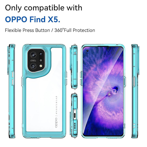 Tpu + Akryl Hybridfodral för Oppo Find X5, Oberoende knappar Stötsäker skyddande telefonfodral  (FMY) Transparent Blue