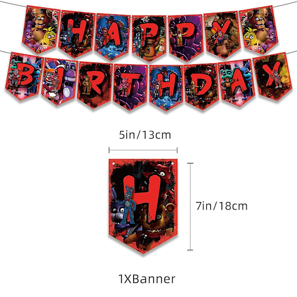 Fnaf Tema Fans Fødselsdagsfest Tilbehør Banner Balloner Kit Kage Cupcake Topper Dekorationer Sæt Halloween Dekoration Tilbehør (FMY)