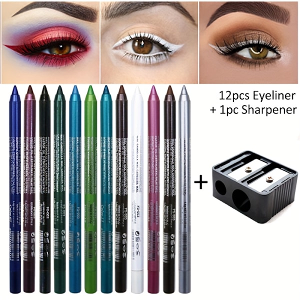 [Rask levering] 12-farget Halloween eyeliner-pennsett - Vannfast, svettebestandig, holdbar øyesminke med 2-i-1 blyantspisser - Perfekt (FMY) 12pcs Eyeliner Pencil withSet