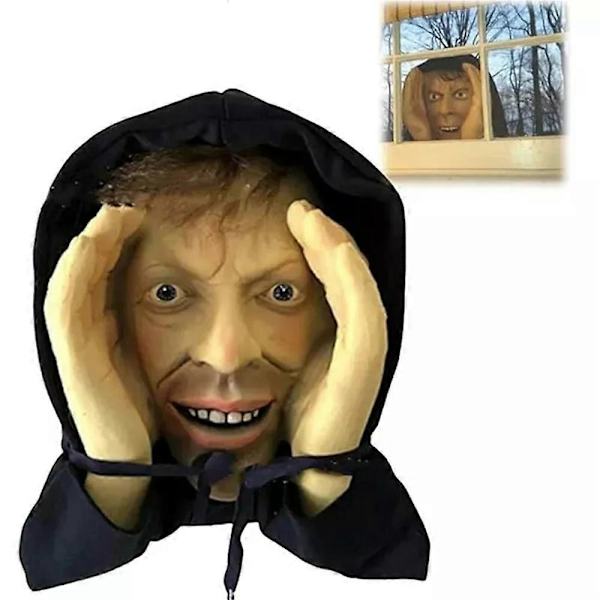 Pelottava Peeper Freak Halloween-koriste - Klovni sisä- ja ulkoikkuna-tarrat (FMY) yellow face