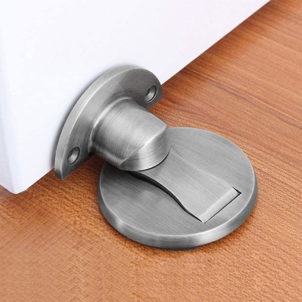 Magnetisk dørstopper i børstet sateng nikkel - Usynlig magnetisk lukking - Med lim - Rustfritt stål - Sølv
