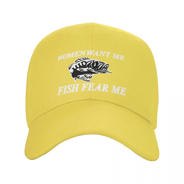 Punk Women Want Me Fish Fear Me Baseball Caps for Menn og Kvinner - Justerbar Fiskerhatt for Sports (FMY) Yellow