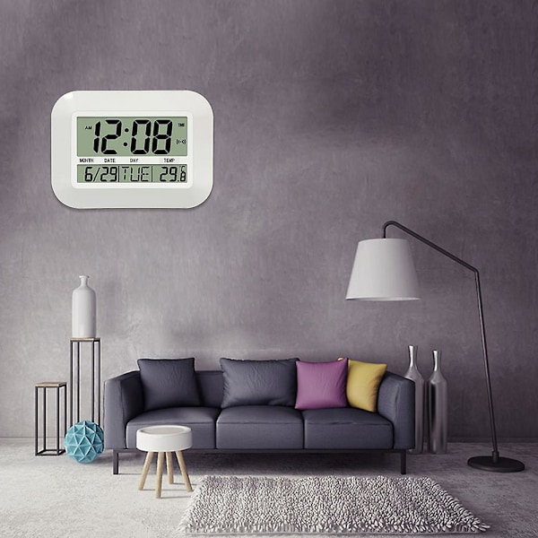 Digital Väggklocka Batteridriven Enkel Temperatur Kalender Datum Dag Kontor (FMY) White