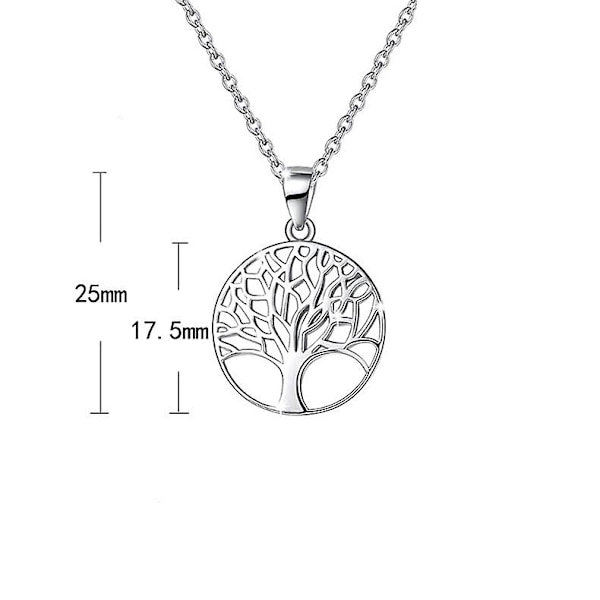 Livets träd Halsband 925 Sterling Silver Rundt Familjeträd Hänge Halsband Fint Smycke Present till Kvinnor Flickor  (FMY)