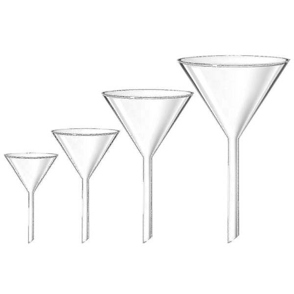 4 stk Laboratorieglass-trakter, Skoleundervisningstrakter, Kort Stilk, Eksperimenttrakter, Klare Trakter (FMY)