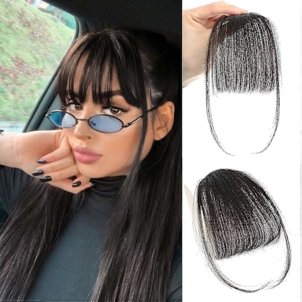 Luggs Hårklipp, 100% Äkta Mänskligt Hår, Tunna Luggs, Clip-on Luftluggs för Kvinnor, Böjda Luggs (FMY) Brown Black