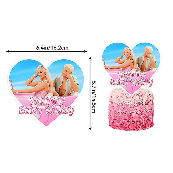 Barbie-elokuvateemaiset ilmapallot - syntymäpäiväjuhlat - vaaleanpunainen koristelu, mukaan lukien banneri, kakunkoriste, cupcake-koristeet, ilmapallosetti - juhlatarvikkeet (FMY)