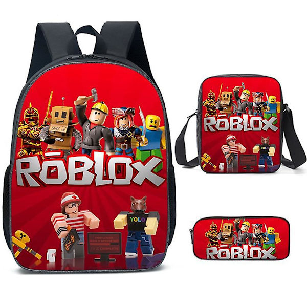 3-delt sett Roblox 3D-trykt ryggsekk, skoleveske, skulderveske, reiseveske, pennal, gave til barn, bursdag, jul (FMY) B
