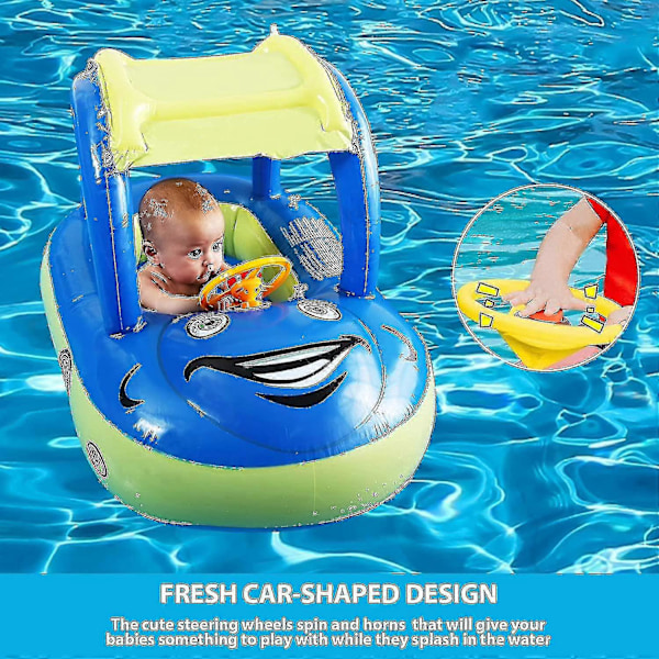 Uppblåsbar Babypool Float med Tak, Bilformad Badfloat Båt för Spädbarn Småbarn Barn (FMY) Dark Blue