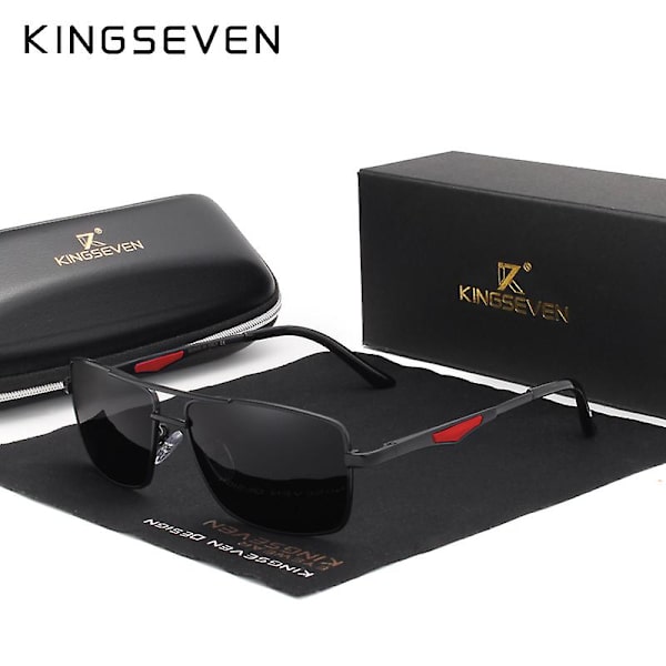 KINGSEVEN 2022 Klassinen Neliö Polaroid Aurinkolasit Miesten Ajomiseen Miehille Aurinkolasit Silmälasit UV-Suoja Oculos N7906 (FMY) Black Gray-2 Original