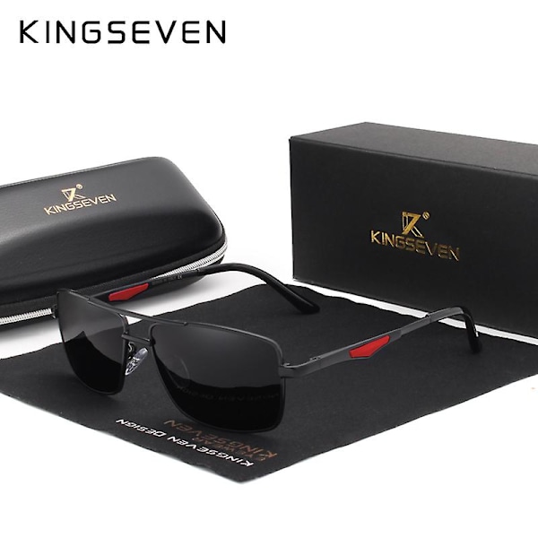 KINGSEVEN 2022 Klassiska Kvadratiska Polariserande Solglasögon för Män, Körglasögon, UV-Blockerande Oculos N7906 (FMY) Black Gray-2 Original