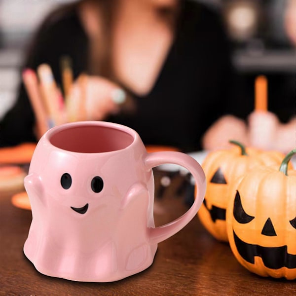 14oz Halloween Spøkelseskopp Søt Keramisk Spøkelseskopp Koselig Spøkelsesdekorasjon Skummel Spøkelseskopp Ghostface-kopp Kaffebeger for Voksne Barn Kvinner (FMY) Pink One Size