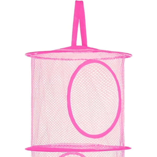 Vikbart hängande mesh Space Saver Bags Organizer, fack Hängande gosedjursförvaring för barn, 2pack (3 våningar-gult och rosa) (FMY)