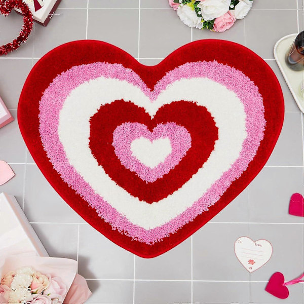 Baderomsmatte for Valentinsdagen, Sklisikker Hjerteformet Badematte, Myk Vaskbar Dusjmatte i Kjærlighetsform (FMY) A 40cm