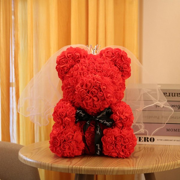 Teddy Rose Bear Kunstig Blomst Skum Evig Liv For Valentinsdag Gaver Hjem Dekorasjon Med Gaveeske (FMY) Barn Red