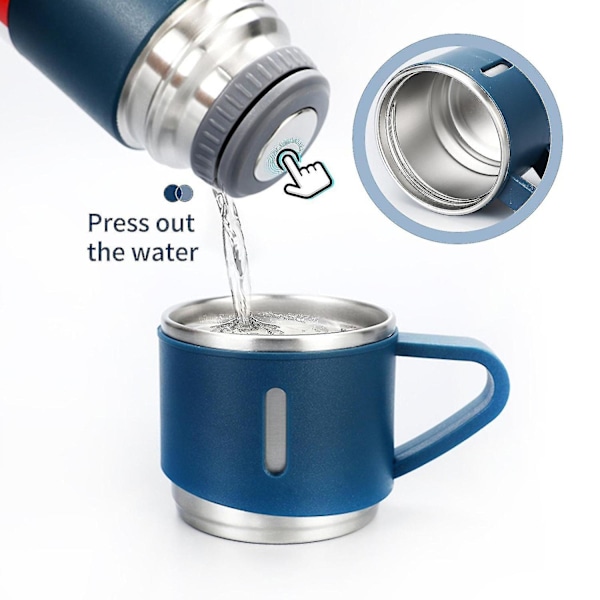 500L Isolerad Termos i Rostfritt Stål: Läcksäker Resemugg, 2 Extra Koppar, För Varma/Kalla Drycker (FMY) Blue