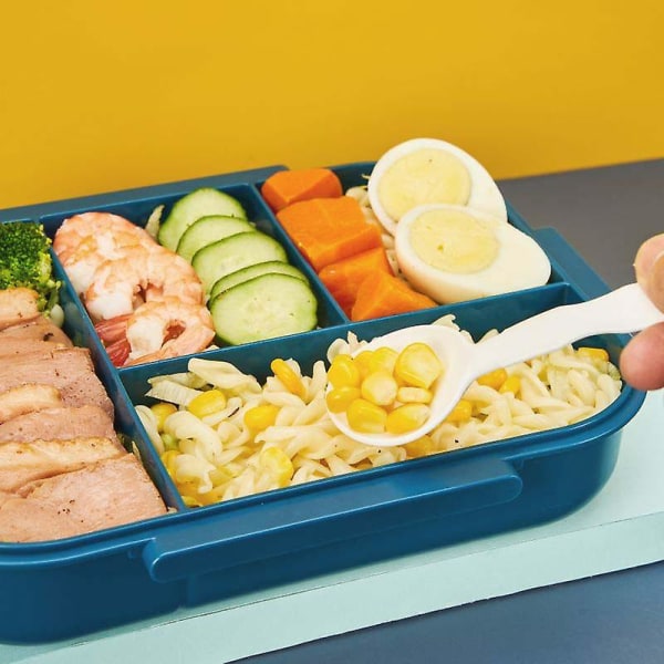 Stor lunsjboks med bestikk, lunsjboks med liten sausboks, matboks med fire ruter Lett å åpne og forsegle (FMY)