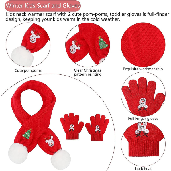 Vinterlue, skjerf og votter til barn, jenter og gutter, strikket lue med elg og gevir til småbarn (FMY)