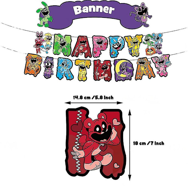 Smilende Critters Horrorspil Børn Voksne Fødselsdagsfest Dekoration Ballon Banner Kage Toppers Sæt Festartikler Kits Festartikler  (FMY)