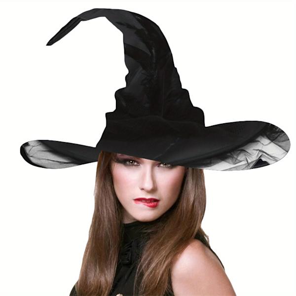 Ægte Hexe- og Troldmandsfjerhatte med Tulle-Net til Halloween Kostume (FMY) Purple